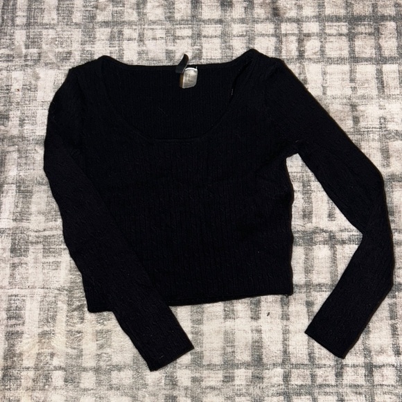 Black Long Sleeve Ribbed Top - Picture 1 of 5
